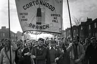 Miners Strike March 5th 1985. Cortonwood Pit. Miners march back to work