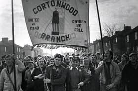Miners Strike March 5th 1985. Cortonwood Pit. Miners march back to work