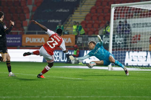 Aaron Nemane scores for Rotherham United against Newport County.