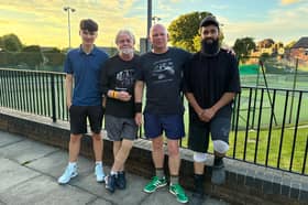 Winning Works League D team Isaac Barnett, Mick King, Paul Roberts, and Noukhaiz Khan
