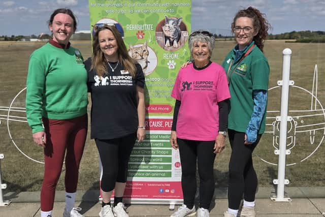 Lynsey Colebrook right, next to her mum Sheila Norris, along with Natalie Glossop-Knowles and Charlotte Ripley Pic Steve Greenock Aviation Photography