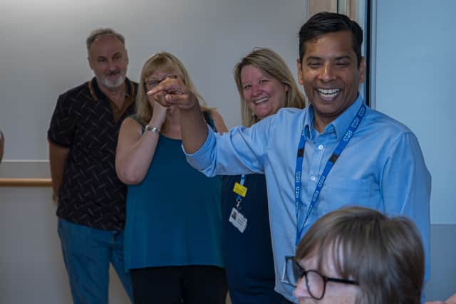 Dr Arun Alfred talks to patients visiting the new haematology unit at Rotherham Hospital
