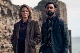 Liz White and Gurjeet Singh on BBC's Northumbria Mysteries Picture BBC Lonesome Pine Productions Alex Telfer