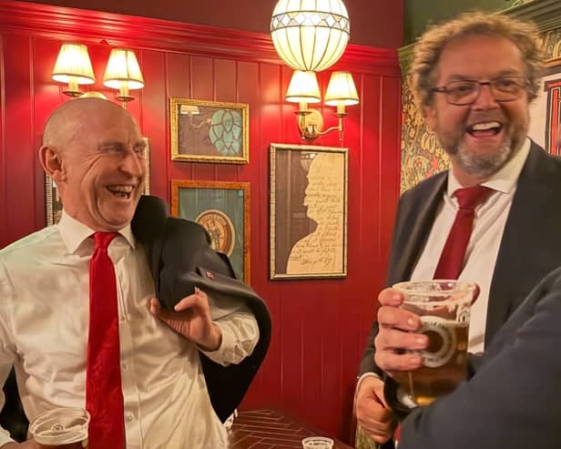 Mick Warburton hand-delivered the beer for John's pint, and stayed for a few after