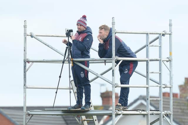 PERCH: head coach Gareth Lewis keeps watch. Pictures by KERRIE BEDDOWS