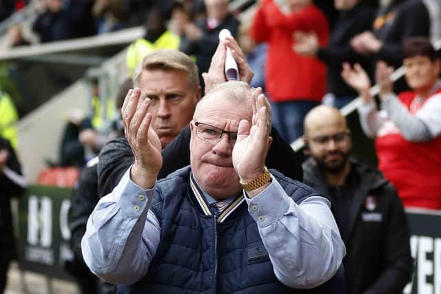 The sombrero has yet to take centre stage as Steve Evans acknowledges Rotherham United fans before the Birmingham City match. Picture: Jim Brailsford