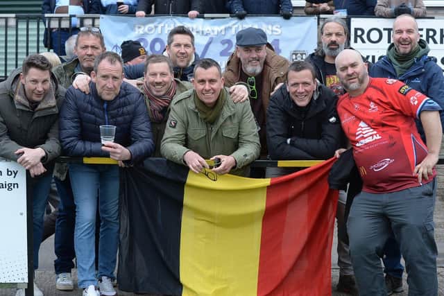 Martin Jenkinson Rotherham Rugby Club Rotherham Titans' Belgian fan club love their day at Clifton Lane