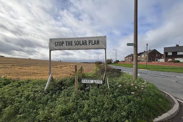 Signs at Conisbrough objecting to the solar farm plans.
