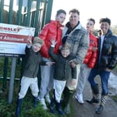 Paul (right) and Michael Atwal-Brice at the allotment site with their children, from left to right: Lotan, Levi, Lanson and Lucas - photo by Kerrie Beddows