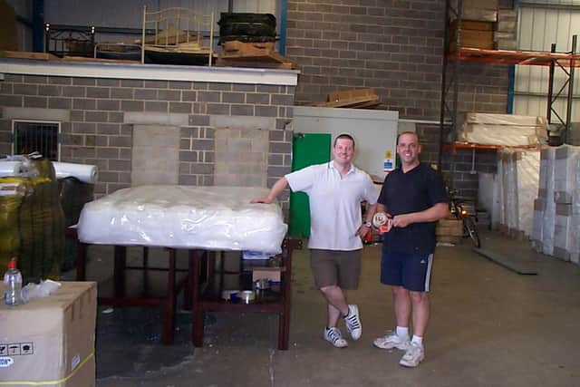 Back where it all began - Mattress Online's Steve Adams and Steve Kelly in their garage space