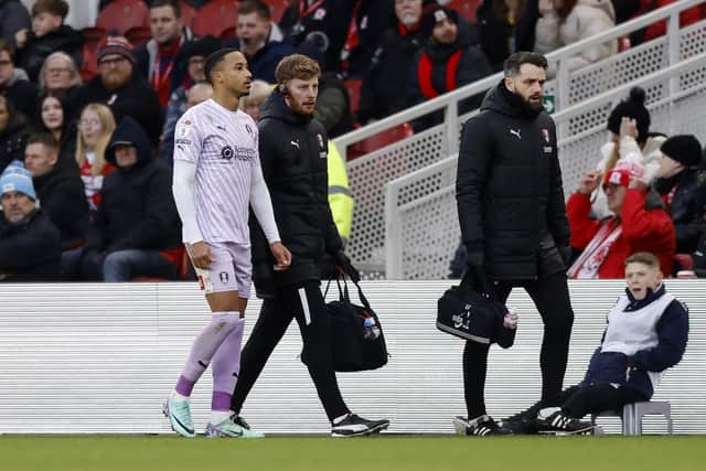 Rotherham United's Cohen Bramall departs proceedings at Middlesbrough after being injured on January 20. Picture: Jim Brailsford