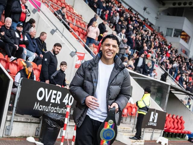 MILLER TIME: Junaid Bostain enjoys his afternoon at AESSEAL New York Stadium. Pic: Mo Hussain/Matchroom
