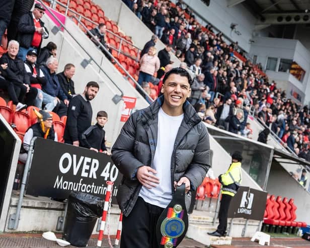 MILLER TIME: Junaid Bostain enjoys his afternoon at AESSEAL New York Stadium. Pic: Mo Hussain/Matchroom