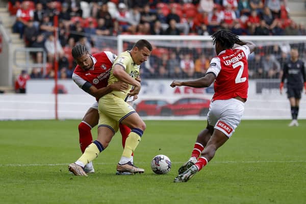 Rotherham United's Cameron Humphreys plays against Preston North End before being injured in the Championship encounter at AESSEAL New York Stadium. Picture: Jim Brailsford