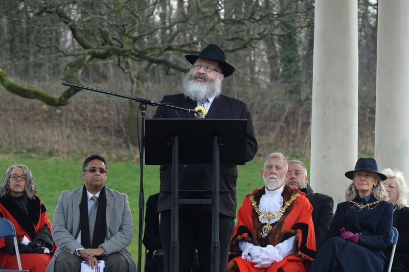 Rabbi Yonason Golomb from Sheffield Synagogue spoke at the Rotherham Holocaust Memorial Day event at Clifton Park.
