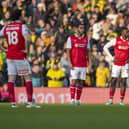 Rotherham players look dejected during the Sky Bet Championship match between Norwich City and Rotherham United at Carrow Road, Norwich on Saturday 9th March 2024. (Photo: David Watts | MI News)