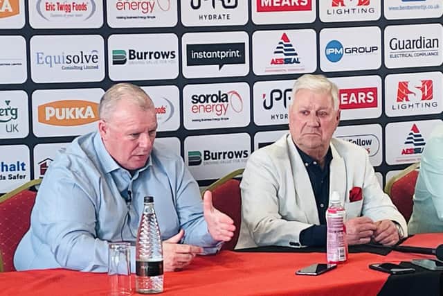 Boss Steve Evans and chairman Tony Stewart at today's Rotherham United press conference. Picture: Kerrie Beddows
