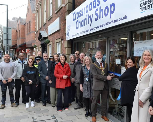 The Crossroads Care charity shop in the town centre was ofifcially opened by the then Mayor of Rotherham Cllr Robert Taylor earlier this year - photo by Kerrie Beddows