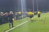 Dinnington Town celebrate their cup success against Dearne & District. Picture by Dinnington Town