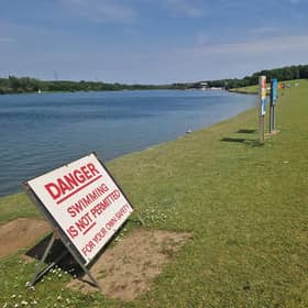 Swimming danger signs at Rother Valley Country Park
