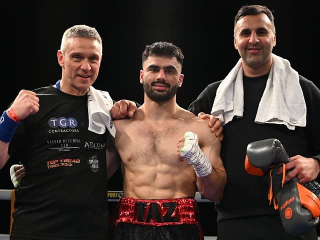 Taz Nadeem after his quickfire debut win. Picture by Connor McMain, GBM Sports