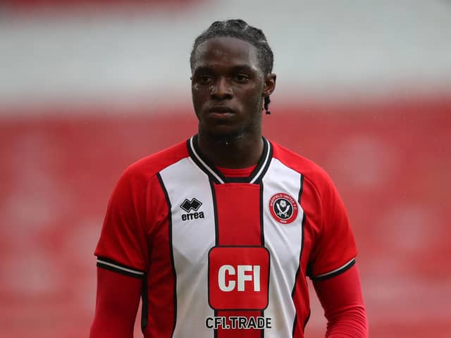 Sheffield, England, 12th September 2023.  Femi Seriki of Sheffield United during the Professional Development League 2 match at Bramall Lane, Sheffield. Picture credit should read: SIMON BELLIS / Sportimage