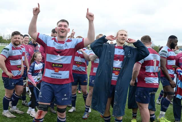 Rotherham Titans skipper Zak Poole leads the celebrations. Pictures by Kerrie Beddows