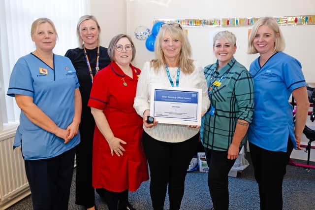 Chief Nursing Award winner Jane Darker (centre) is pictured with (from left to right) NHS England nursing, midwifery and allied health professional lead Victoria Bagshaw, RDaSH service manager Claire Castledine, RDaSH deputy director of nursing Kate McCandlish, RDaSH Rotherham care group associate nurse director Megan McNaney and NHS England health care support worker programme lead Rachel Hall.