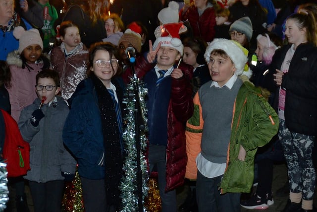 Pupils from New Pastures Primary School sang Christmas songs at the Mexborough Christmas lights switch on.