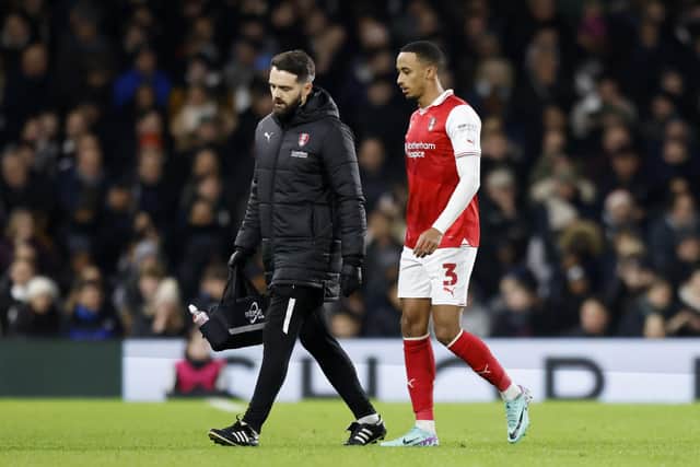 Rotherham United's Cohen Bramall leaves the field during the FA Cup tie at Fulham. Picture: Jim Brailsford