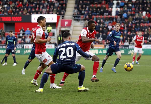Hakeem Odoffin in first-half action for Rotherham United against Stoke City at AESSEAL New York Stadium. Picture: Jim Brailsford
