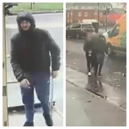 James Cawkwell was caught on CCTV stealing from One Stop (left) before plain-clothed officers arrested him (right)
