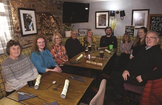 Advertiser reporter Jill Theobald (second left) attended the inaugural Rotherham friendship lunch with founder Kathy and singer Oliver (back row) in November 2021 (photo Dave Poucher)