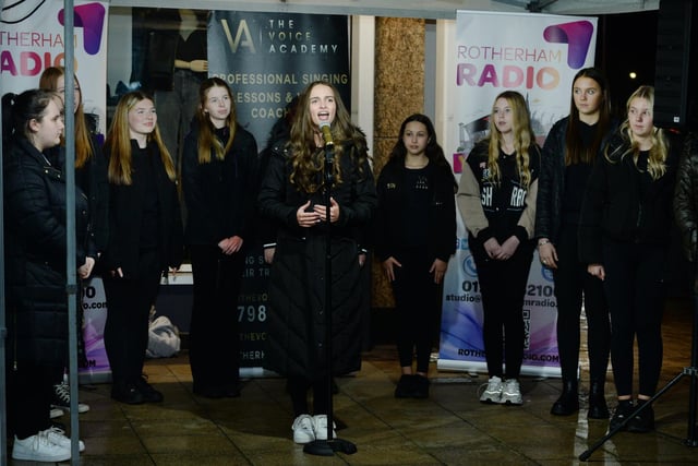 Singers from The Voice Academy entertained the crowd at the recent launch of the Rotherham Toy Appeal at Parkgate Shopping.