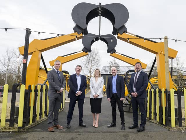 Construction manager for Esh Civils Mike Sherrard, John Barber, CEO and co-founder at The Work-wise Foundation , Esh construction social value manager Megan Roberts, business development manager for Skills Street James Beighton, and Esh Civils’ divisional director Steve Garrigan.