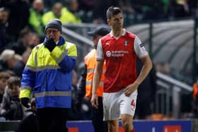 Seeing red again: Rotherham United's Daniel Ayala receives his marching orders in the defeat at Plymouth Argyle. Picture by JIM BRAILSFORD