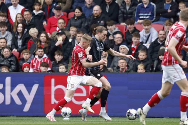 Tom Eaves in first-half action for Rotherham United at Bristol City. Picture Jim Brailsford