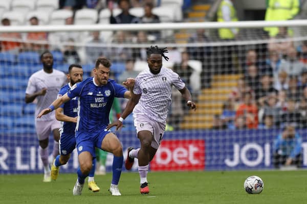 Fred Onyedinma on the run for Rotherham United in the Championship match at Cardiff City. Picture: Jim Brailsford