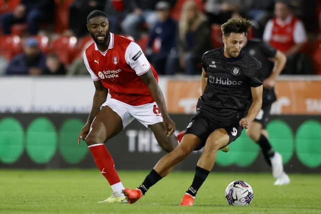 Tyler Blackett in action for Rotherham United at AESSEAL New York Stadium in the Championship clash with Bristol City before he suffered a bad injury in the closing stages. Picture: Jim Brailsford