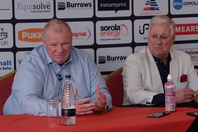 Tony Stewart and Steve Evans at last Friday's unveiling press conference at AESSEAL New York Stadium. Picture: Kerrie Beddows