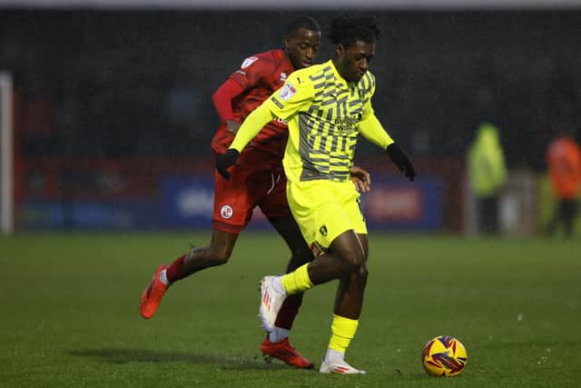 A rare appearance in Rotherham United shirt for Esapa Osong, at Crawley Town. Picture: Jim Brailsford