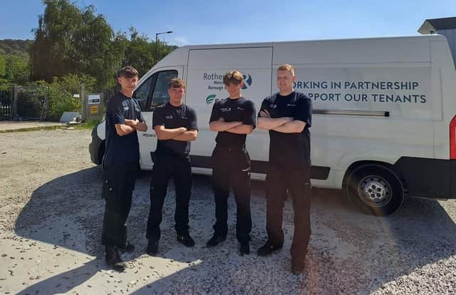 The apprentices, from left: George Scattergood, Harry May, Izaak Smith, Marcus Dukanovic
