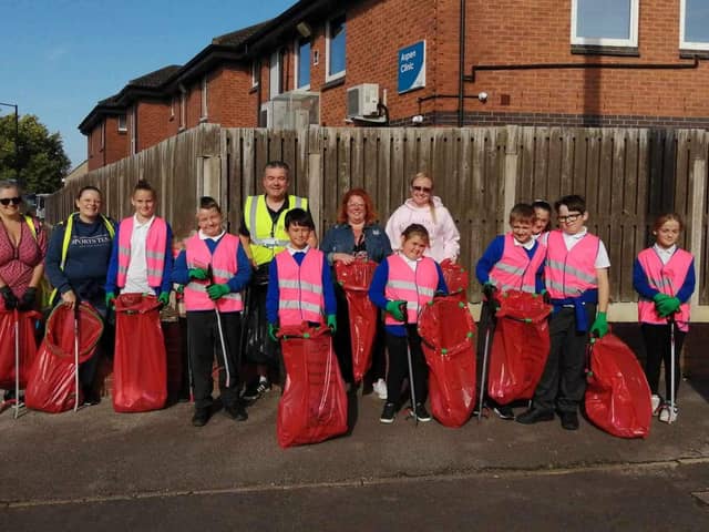The litter-picking team in action