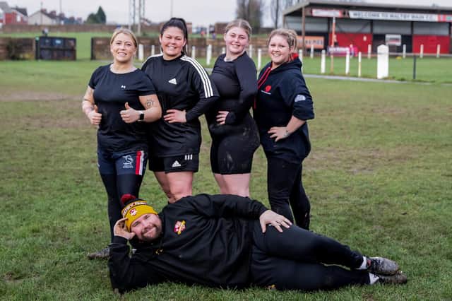 Women at first session with Maltby RUFC chairman Frank Lidster