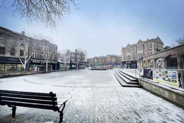 Snow in Rotherham town centre.
