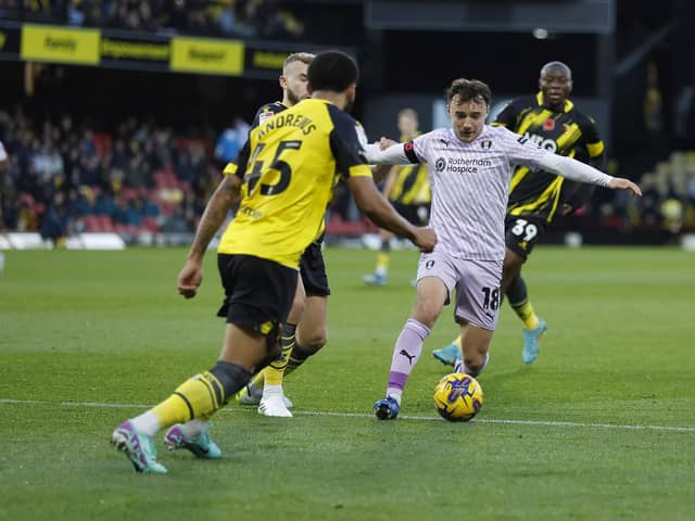 Ollie Rathbone in action for Rotherham United at Watford. Picture: Jim Brailsford