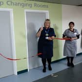 Deputy chief nurse, Cindy Storer (centre), unveils the Rooftop Changing Rooms at Rotherham Hospital