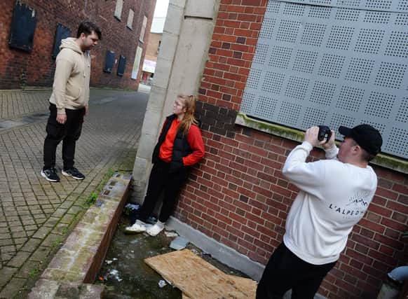 Josh Wilkinson shooting his short film 'Breaking Free' with actors Korie Hedley and Kayleigh Wilson-Storey.