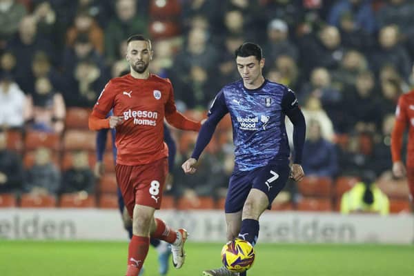 Joe Powell in first-half action for Rotherham United at Barnsley. Picture: Jim Brailsford