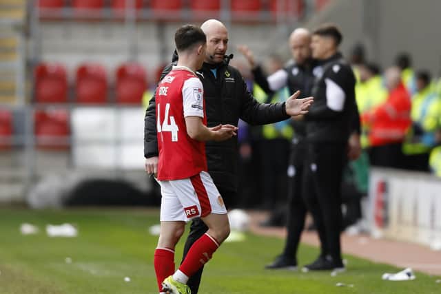 A premature exit for Rotherham United's Dan Gore against Stevenage. Picture: Jim Brailsford